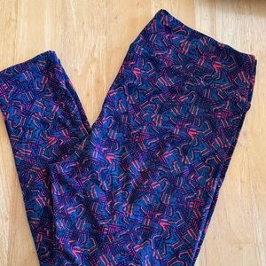 LuLaRoe Leggings in Blue and Pink Abstract Design